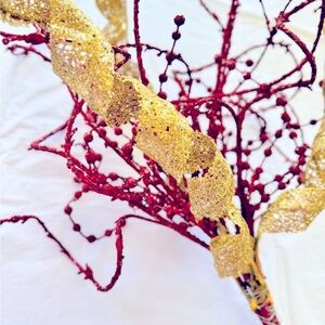 CUSTOM Maximalist Christmas Tree Topper Spray Red & Gold Glitter Ribbon Branches
